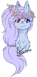 Size: 671x1387 | Tagged: safe, artist:adakola, ponerpics import, oc, oc:delilah, earth pony, pony, bust, chest fluff, commission, female, floral head wreath, flower, heterochromia, mare, portrait, signature, simple background, solo, transparent background