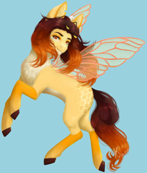 Size: 1074x1269 | Tagged: safe, artist:adakola, derpibooru import, ponerpics import, oc, bee, bee pony, original species, pony, blue background, female, simple background, solo