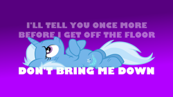 Size: 1920x1080 | Tagged: safe, artist:tardifice, edit, editor:grapefruitface, trixie, road to friendship, 1920x1080, electric light orchestra, gradient background, lying down, miffed, song reference, unshorn fetlocks, wallpaper