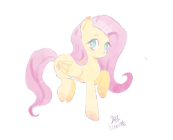 Size: 1280x1037 | Tagged: safe, artist:llvct, derpibooru import, fluttershy, pegasus, pony, female, folded wings, looking at you, mare, no mouth, raised hoof, raised leg, simple background, solo, three quarter view, white background, wings