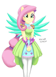 Size: 683x936 | Tagged: safe, artist:astevenamedwolf, derpibooru import, fluttershy, equestria girls, legend of everfree, breasts, cleavage, clothes, crystal guardian, crystal wings, cute, daaaaaaaaaaaw, female, geode of fauna, hootershy, legs together, magical geodes, ponied up, shyabetes, simple background, solo, transparent background, wings