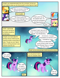 Size: 612x792 | Tagged: safe, artist:newbiespud, derpibooru import, edit, edited screencap, screencap, applejack, fluttershy, rainbow dash, rarity, twilight sparkle, unicorn twilight, earth pony, pegasus, pony, unicorn, comic:friendship is dragons, magical mystery cure, applejack's hat, clothes, comic, cowboy hat, dialogue, eyelashes, female, hat, horn, mare, screencap comic