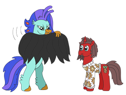 Size: 3264x2448 | Tagged: safe, artist:supahdonarudo, derpibooru import, oc, oc only, oc:ironyoshi, oc:sea lilly, classical hippogriff, hippogriff, undead, unicorn, vampire, cape, clothes, costume, fangs, simple background, spooky, sweater, transparent background