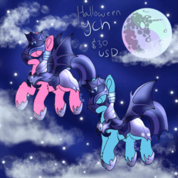Size: 719x719 | Tagged: safe, artist:bluemoon, derpibooru import, nightmare moon, oc, bat pony, pegasus, pony, animated, bat pony oc, commission, duo, gif, lunar guard armour, night guard, nightmare night, ych example, your character here