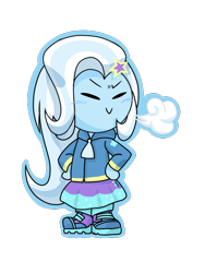 Size: 600x800 | Tagged: safe, artist:batipin, derpibooru import, trixie, equestria girls, animal crossing, chibi, eyes closed, hand on hip, simple background, transparent background