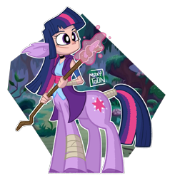 Size: 2755x2893 | Tagged: safe, artist:maxytoon, derpibooru import, twilight sparkle, twilight sparkle (alicorn), alicorn, centaur, human, hybrid, pony, ponytaur, unicorn, centaur twilight, centaurified, clothes, dungeons and dragons, eared humanization, female, high res, humanized, mage, magic, magic aura, outline, partial background, pen and paper rpg, rpg, solo, species swap, staff, tail, tail wrap, white outline