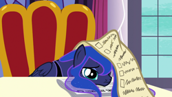 Size: 1280x720 | Tagged: safe, derpibooru import, screencap, princess luna, alicorn, pony, a royal problem, cute, female, head down, lunabetes, mare, sad, sadorable, solo