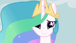 Size: 1280x720 | Tagged: safe, derpibooru import, screencap, princess celestia, alicorn, pony, keep calm and flutter on, season 3, cute, cutelestia, hair over one eye, looking at you, smiling, solo