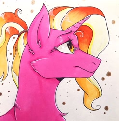 Size: 2885x2920 | Tagged: safe, artist:bennythebunny95, derpibooru import, luster dawn, pony, unicorn, bust, female, mare, ponytail, profile, solo, traditional art