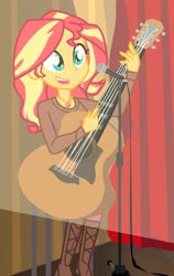 Size: 1963x3115 | Tagged: safe, artist:urhangrzerg, derpibooru import, edit, sunset shimmer, equestria girls, cropped, cute, female, guitar, microphone, musical instrument, shimmerbetes, solo