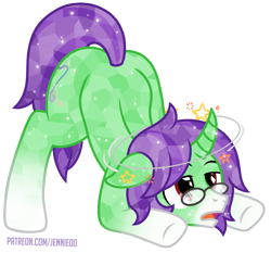 Size: 900x838 | Tagged: safe, artist:jennieoo, derpibooru import, oc, oc:crescent star, crystal pony, pony, ass up, challenge, face down ass up, fallen, glasses, jacko challenge, meme, simple background, solo, transparent background, vector