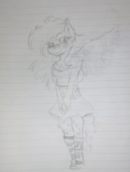 Size: 1440x1920 | Tagged: safe, artist:tvicorn, derpibooru import, oc, oc only, anthro, pegasus, clothes, female, lined paper, offspring, parent:big macintosh, parent:fluttershy, parents:fluttermac, pencil drawing, skirt, solo, tanktop, traditional art