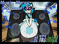 Size: 1600x1200 | Tagged: safe, artist:anonymous, derpibooru import, dj pon-3, vinyl scratch, pony, unicorn, /mlp/, /mlp/ tf2 general, 4chan, bomb, female, grin, mare, music notes, payload, shirt, solo, speakers, sunglasses, team fortress 2