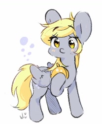 Size: 911x1101 | Tagged: safe, artist:bubbletea, derpibooru import, derpy hooves, pegasus, pony, blushing, bubble, cute, derpabetes, female, mare, pocket watch, simple background, solo, white background