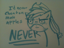 Size: 1024x768 | Tagged: safe, artist:askpinkiepieandfriends, derpibooru import, applejack, earth pony, pony, bust, dishonorapple, faic, female, frown, hilarious in hindsight, mare, marker drawing, monochrome, solo, traditional art