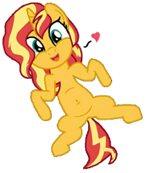 Size: 404x479 | Tagged: safe, artist:josephurrutia, derpibooru import, sunset shimmer, pony, unicorn, belly, belly button, bellyrub request, bellyrubs, cute, floating heart, heart, simple background, solo, transparent background, vector