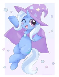 Size: 1500x1952 | Tagged: safe, artist:ginmaruxx, derpibooru import, trixie, pony, unicorn, bipedal, blushing, cape, clothes, cute, diatrixes, female, hat, looking at you, mare, one eye closed, smiling, solo, trixie's cape, trixie's hat, wink