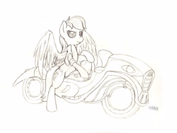 Size: 3600x2700 | Tagged: safe, artist:hirurux, derpibooru import, rainbow dash, pegasus, pony, clothes, female, jacket, monochrome, motorcycle, pencil drawing, sketch, solo, traditional art, wip