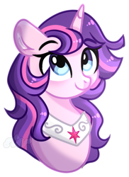 Size: 471x647 | Tagged: safe, artist:star-gaze-pony, derpibooru import, oc, oc only, pony, unicorn, bust, female, mare, offspring, parent:comet tail, parent:twilight sparkle, parents:cometlight, portrait, simple background, solo, transparent background, white outline