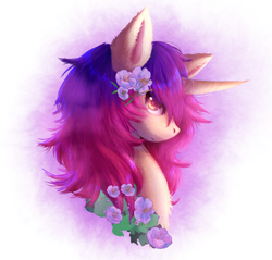 Size: 1890x1810 | Tagged: safe, artist:saberevansx3, derpibooru import, oc, oc only, pony, unicorn, bust, female, flower, flower in hair, portrait, profile, simple background, solo, white background