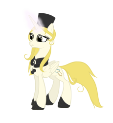 Size: 6000x6500 | Tagged: safe, artist:darthlena, derpibooru import, alicorn, pony, female, galaxy express 999, glowing, glowing horn, hat, horn, maetel, ponified, simple background, solo, transparent background