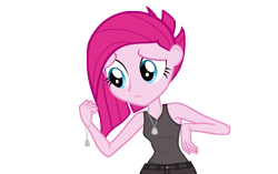 Size: 3500x2200 | Tagged: safe, artist:darthlena, derpibooru import, pinkie pie, equestria girls, alternate timeline, apinkalypse pie, clothes, crystal war timeline, dog tags, female, implied death, implied marble pie, pinkamena diane pie, sad, simple background, sleeveless, solo, tanktop, transparent background