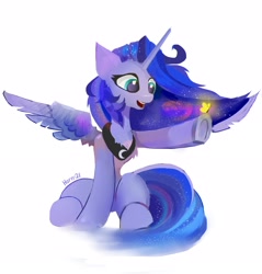 Size: 2186x2291 | Tagged: safe, artist:hornmlp, derpibooru import, princess luna, alicorn, butterfly, pony, female, mare, raised hoof, raised leg, simple background, solo, white background