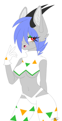 Size: 1542x3000 | Tagged: safe, artist:melodytheartpony, derpibooru import, oc, oc:melody silver, anthro, dracony, dragon, hybrid, art challange, breasts, clothes, dressuptober, dressuptober 2021, fangs, female, horns, pants, shirt, ugly colours, underboob