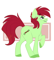 Size: 1420x1577 | Tagged: safe, artist:ecoelus, derpibooru import, oc, oc only, earth pony, pony, abstract background, colored hooves, eyebrows, eyebrows visible through hair, female, freckles, green eyes, heart eyes, mare, raised hoof, raised leg, smiling, solo, wingding eyes