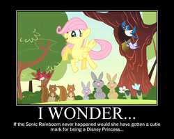 Size: 750x600 | Tagged: safe, artist:crossoverprincess, derpibooru import, edit, edited screencap, screencap, fluttershy, bird, rabbit, squirrel, season 1, the cutie mark chronicles, animal, female, filly, filly fluttershy, motivational poster, younger