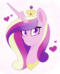 Size: 1717x2115 | Tagged: safe, artist:karzii, derpibooru import, princess cadance, alicorn, pony, bust, female, heart, looking at you, portrait, smiling, solo