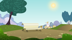 Size: 3265x1837 | Tagged: safe, artist:mandydax, derpibooru import, background, bench, day, high res, no pony, sun, vector, windmill