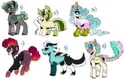 Size: 1474x940 | Tagged: safe, artist:beamybutt, derpibooru import, oc, oc only, earth pony, pegasus, pony, unicorn, collaboration, bag, bandage, cat o' ninetails, coat markings, colored wings, ear fluff, ears, earth pony oc, eyelashes, grin, horn, leonine tail, looking back, one eye closed, pegasus oc, saddle bag, simple background, smiling, tail, two toned wings, unicorn oc, white background, wings, wink