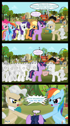 Size: 1280x2300 | Tagged: safe, artist:bigsnusnu, derpibooru import, apple bloom, applejack, big macintosh, doctor whooves, dusk shine, flam, flim, fluttershy, granny smith, mayor mare, pinkie pie, rainbow dash, rarity, twilight sparkle, earth pony, pegasus, pony, unicorn, comic:dusk shine in pursuit of happiness, angry, apple, brothers, bucket, flim flam brothers, food, giggling, half r63 shipping, harem, identical twins, mane six, marriage proposal, marry, paper, rule 63, sad, shipping, shocked, siblings, sweet apple acres, twin brothers, twins