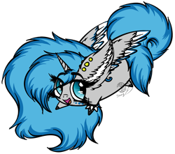Size: 1607x1420 | Tagged: safe, artist:beamybutt, derpibooru import, oc, oc only, oc:moonbeam, alicorn, pony, :d, alicorn oc, chubbie, colored wings, ear fluff, ear piercing, ears, eye clipping through hair, eyelashes, female, horn, mare, open mouth, open smile, piercing, signature, simple background, smiling, solo, transparent background, two toned wings, wings
