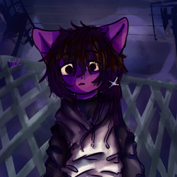 Size: 2000x2000 | Tagged: safe, artist:ube, artist:ubebreb, derpibooru import, earth pony, pony, colored, colored background, lain, lain iwakura, looking at you, looking down, looking down at you, ponified, sad, serial experiments lain