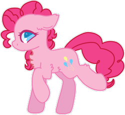 Size: 1736x1597 | Tagged: safe, artist:nawnii, derpibooru import, pinkie pie, earth pony, pony, chest fluff, ears, female, floppy ears, mare, no pupils, simple background, solo, transparent background, white outline