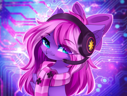 Size: 4444x3333 | Tagged: safe, artist:airiniblock, derpibooru import, oc, oc only, oc:lillybit, earth pony, bust, headphones, rcf community