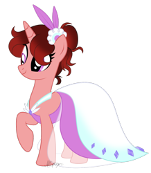 Size: 920x1053 | Tagged: safe, artist:feather_bloom, derpibooru import, oc, oc only, oc:paige scribble, pony, unicorn, clothes, cute, dress, female, mare, raised hoof, raised leg, simple background, solo, transparent background