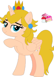 Size: 283x400 | Tagged: safe, artist:selenaede, artist:victorfazbear, derpibooru import, alicorn, pony, barely pony related, base used, crossover, crown, cutie mark, ear piercing, earring, jewelry, looking at you, nintendo, piercing, ponified, princess peach, regalia, simple background, super mario bros., transparent background