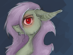 Size: 1600x1200 | Tagged: safe, artist:lonerdemiurge_nail, derpibooru import, fluttershy, bat pony, pony, bat ponified, bust, fangs, flutterbat, portrait, profile, race swap, solo, species swap