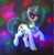 Size: 1420x1440 | Tagged: safe, artist:moonsun, derpibooru import, dj pon-3, vinyl scratch, pony, unicorn, chromatic aberration, digital art, error, eyestrain warning, female, glasses, glitch, headphones, horn, mare, open mouth, open smile, raised hoof, raised leg, smiling, solo