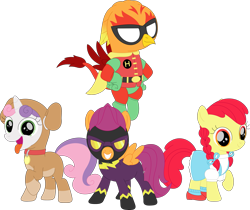 Size: 3565x2997 | Tagged: safe, artist:porygon2z, derpibooru import, apple bloom, scootaloo, sweetie belle, oc, oc:heatwave, clothes, costume, cutie mark crusaders, halloween, holiday, simple background, the wizard of oz, transparent background