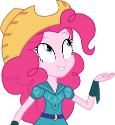 Size: 3000x3252 | Tagged: safe, artist:cloudyglow, derpibooru import, pinkie pie, equestria girls, friendship games, .ai available, clothes, cowboy hat, cowgirl, female, hat, high res, simple background, smiling, solo, stetson, transparent background, vector