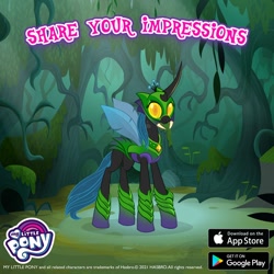 Size: 1080x1080 | Tagged: safe, derpibooru import, queen chrysalis, the cutie re-mark, advertisement, armor, gameloft, official