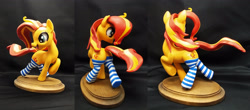 Size: 4638x2040 | Tagged: safe, artist:vita96, derpibooru import, sunset shimmer, pony, unicorn, clothes, craft, female, figurine, irl, photo, socks, solo, striped socks