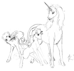 Size: 900x865 | Tagged: safe, artist:vaiya, derpibooru import, oc, oc only, alicorn, classical unicorn, pegasus, pony, unicorn, alicorn oc, cloven hooves, colt, father and child, father and daughter, father and son, female, filly, grayscale, hoers, horn, leonine tail, lineart, male, monochrome, not sure if pony related, parent and child, pegasus oc, stallion, tail, unicorn oc, unshorn fetlocks, wings