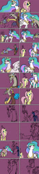 Size: 1000x4389 | Tagged: safe, artist:vaiya, derpibooru import, discord, fluttershy, princess celestia, alicorn, draconequus, pegasus, pony, comic, female, male, mare, wip