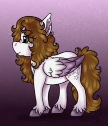 Size: 900x1040 | Tagged: safe, artist:millefaller, derpibooru import, oc, oc only, pegasus, pony, colored wings, ear fluff, ears, female, gradient background, mare, pegasus oc, solo, two toned wings, unshorn fetlocks, wings