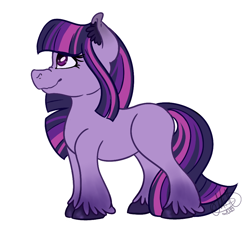 Size: 900x840 | Tagged: safe, artist:millefaller, derpibooru import, twilight sparkle, earth pony, pony, ear fluff, ears, earth pony twilight, eyelashes, signature, simple background, smiling, solo, unshorn fetlocks, white background